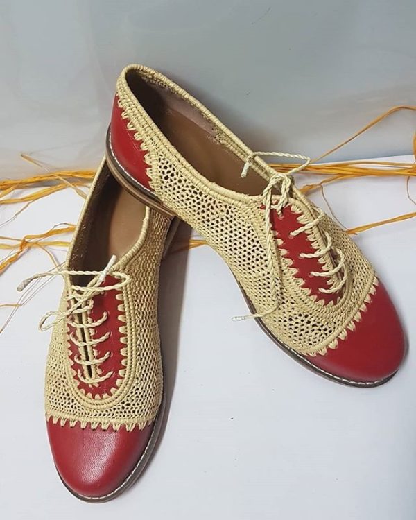 Two-tone leather and raffia derby Séville